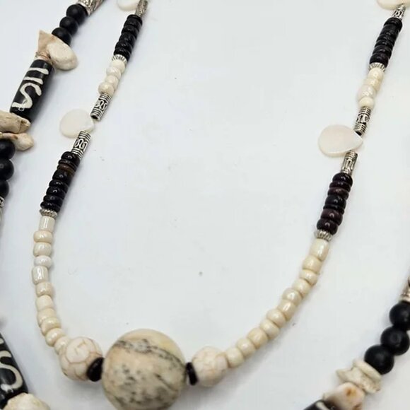Boho Bone Black & Ivory 2-Strand 24" Necklace - Picture 2 of 7